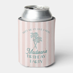 Pink Palm Spring Pastel Beach Birthday Party Can Cooler