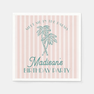 Pink Palm Spring Pastel Beach Birthday Party Napkins