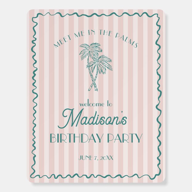 Pink Palm Spring Pastel Beach Birthday Welcome Foam Board (Front)