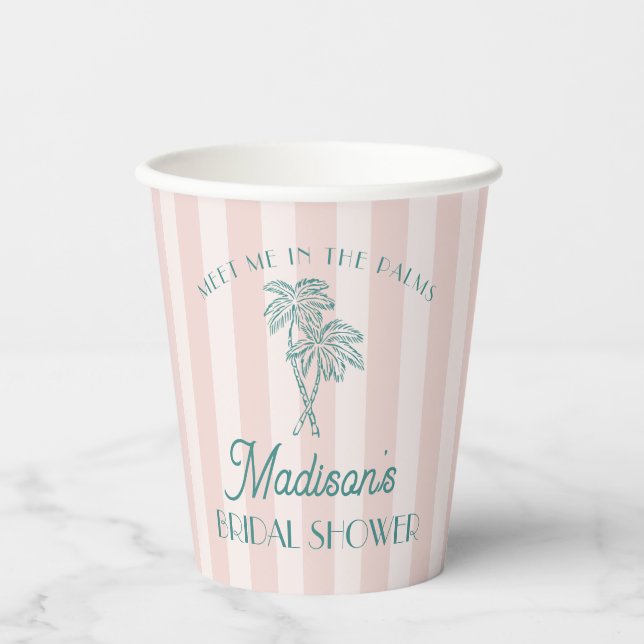 Pink Palm Spring Pastel Beach Bridal Shower Paper Cups (Front)