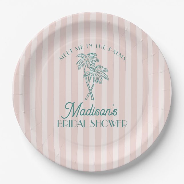 Pink Palm Spring Pastel Beach Bridal Shower Paper Plates (Front)