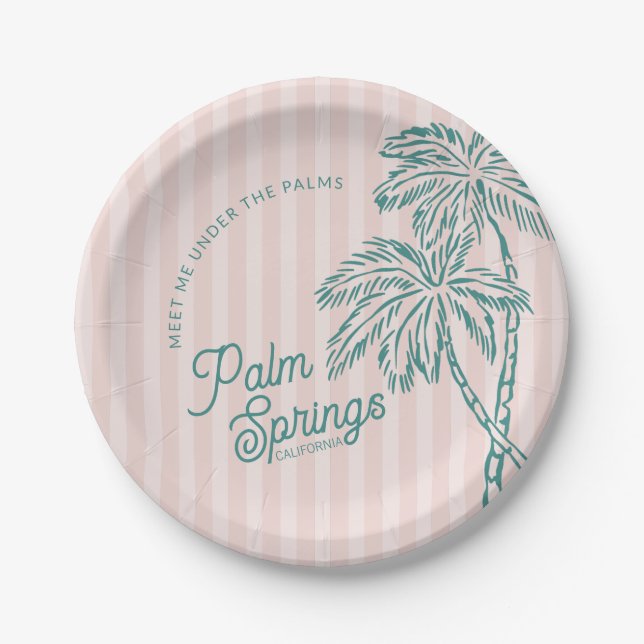 Pink Palm Spring Pastel Beach Party Favors Paper Plates (Front)