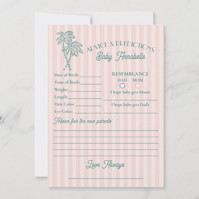Pink Palm Springs Beach Shower Advice for Baby Invitation (Front)