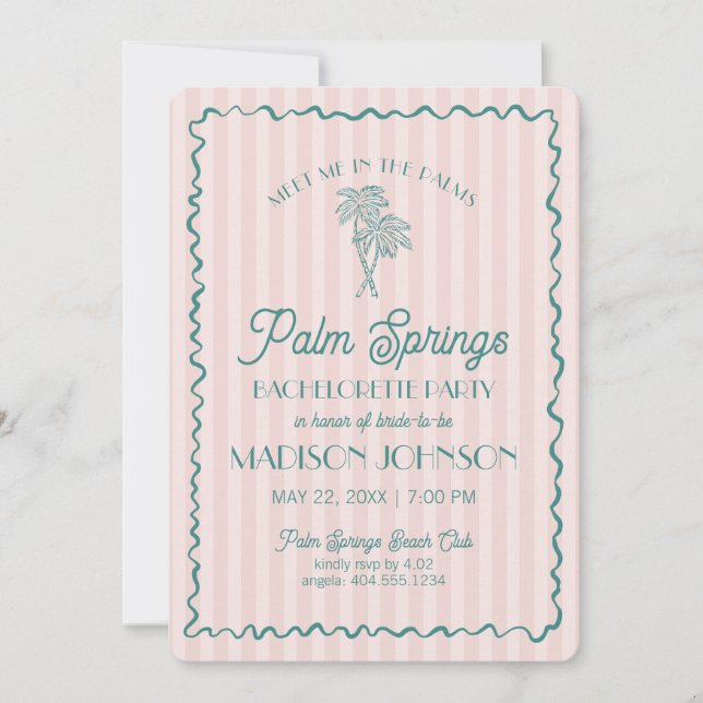 Pink Palm Springs Pastel Beach Bachelorette Party Invitation (Front)