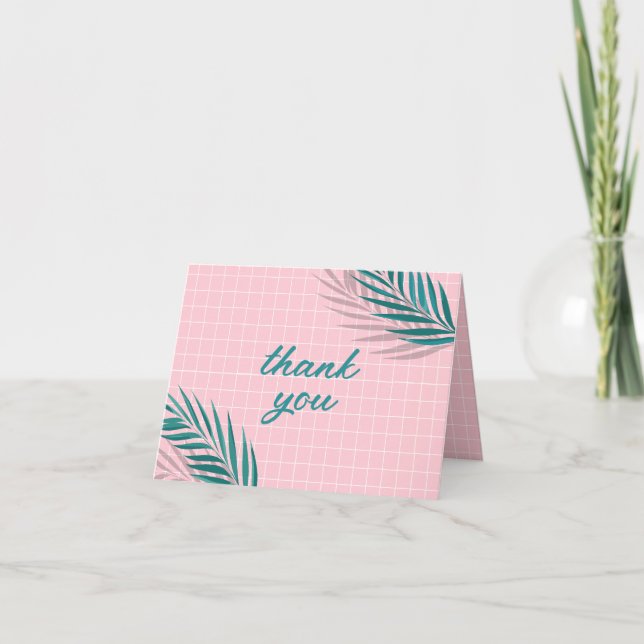 Pink Palm Springs Pool Party Folded Thank You Card (Front)