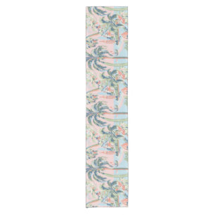 Pink Palm Toile Table Runner, Tropical Scenic Prin Short Table Runner