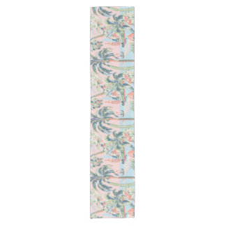 Pink Palm Toile Table Runner, Tropical Scenic Prin Short Table Runner