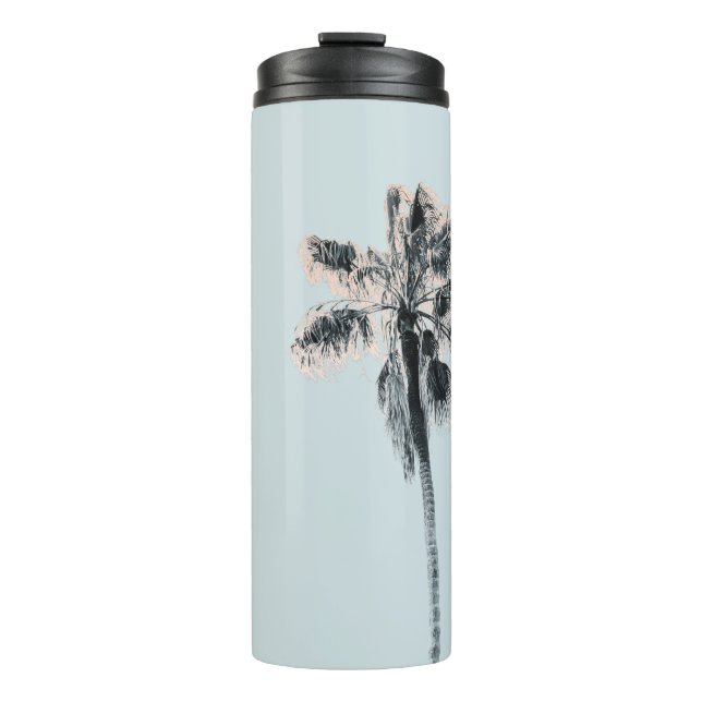 Pink Palm Tree Aqua Mint Sky Retro Thermal Tumbler (Front)