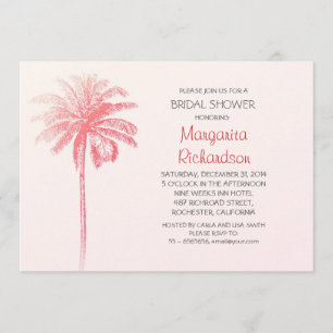 pink palm tree beach bridal shower invitations