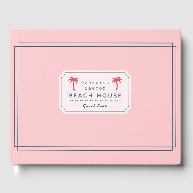 Pink Palm Tree Beach House Vacation Rental Trendy Guest Book (Front)