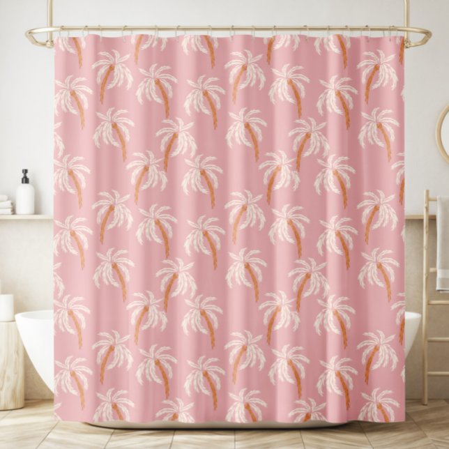 Pink Palm Tree Boho Tropical Coastal Shower Curtain (Creator Uploaded)