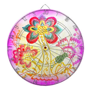 pink palm tree dartboard with darts