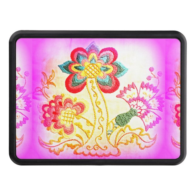 pink palm tree trailer hitch cover (Front)