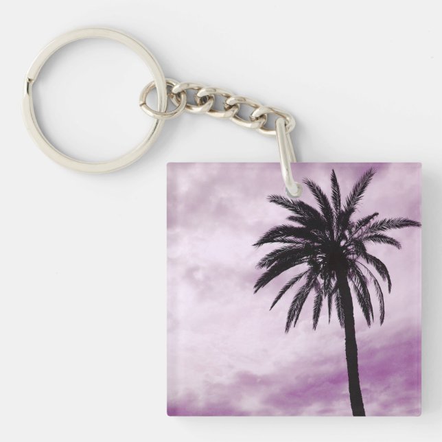 Pink palm tree tropical photo key ring (Front)