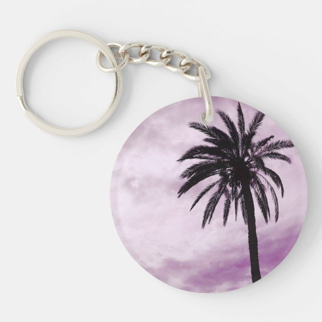 Pink palm tree tropical photo key ring (Front)