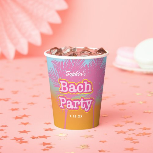 Pink Palm Trees Bach Party Paper cup