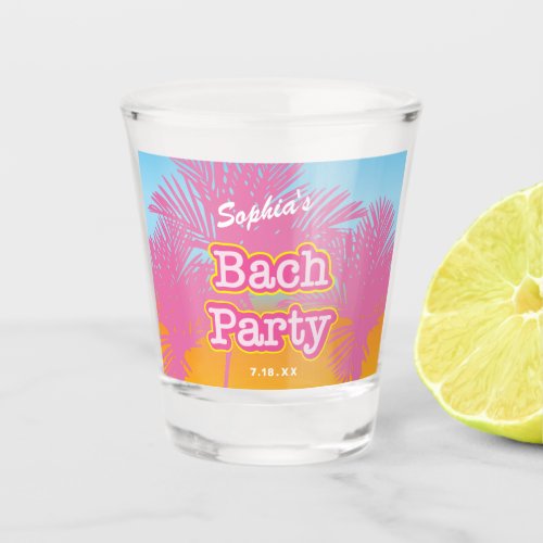 Pink Palm Trees Bach Party Shot Glass