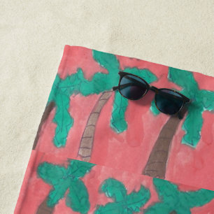 Pink Palm Trees Beach Towel