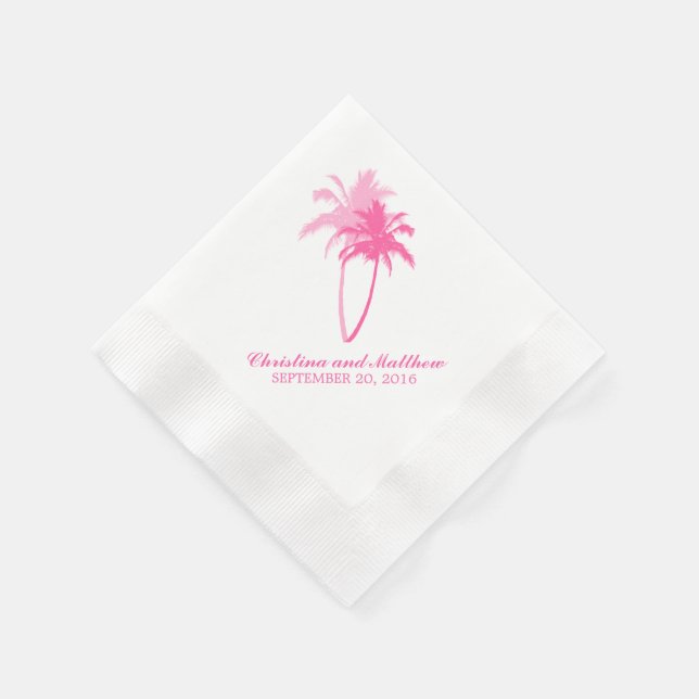 Pink Palm Trees Beach Wedding Napkins (Corner)