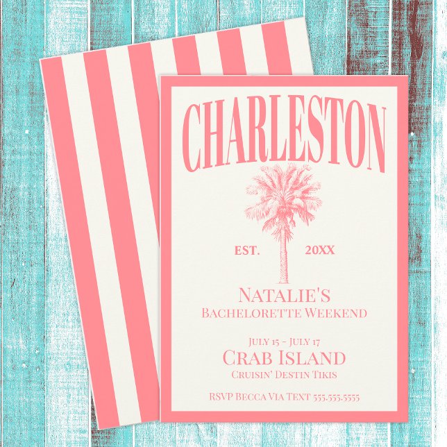 Pink Palm Trees Charleston Coastal Bachelorette Invitation (Creator Uploaded)