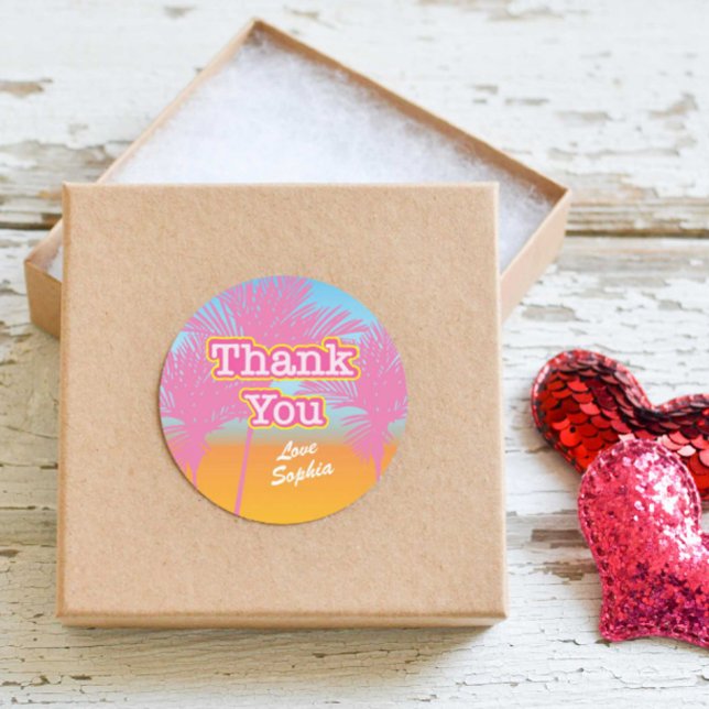 Pink Palm Trees Thank You Classic Round Sticker (Creator Uploaded)