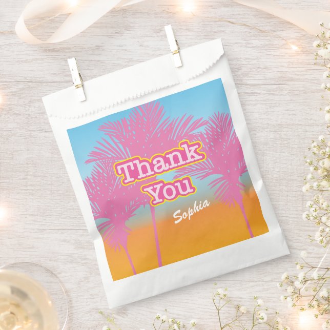 Pink Palm Trees Thank You Favor Bag (Clipped)