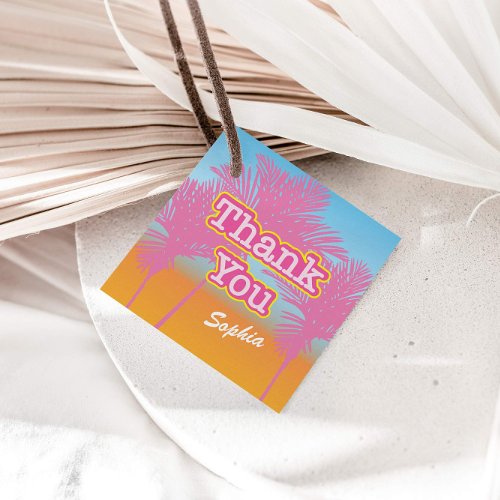 Pink Palm Trees Thank You Favor Tags