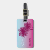 Pink Palm Trees Tropical Summer And Custom Name Luggage Tag (Front Vertical)