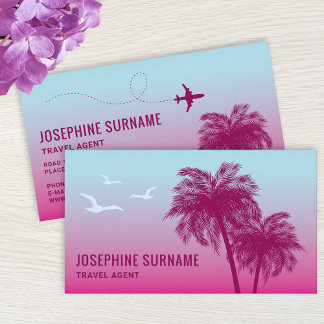 Pink Palm Trees Tropical Sunset Travel Agent Business Card