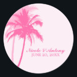 Pink Palm Trees Wedding Classic Round Sticker<br><div class="desc">Beautiful palm trees round stickers. Perfect for to use as envelope seals,  address labels,  favor labels,  etc for destination and summer weddings.</div>