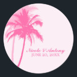 Pink Palm Trees Wedding Classic Round Sticker<br><div class="desc">Beautiful palm trees round stickers. Perfect for to use as envelope seals,  address labels,  favor labels,  etc for destination and summer weddings.</div>