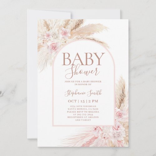 Pink Pampas Arch Baby Shower Girl Invitation