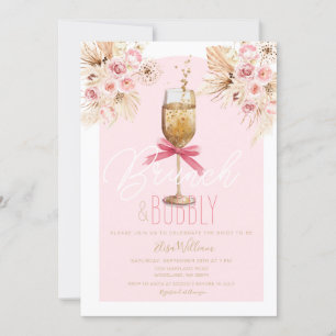 Pink Pampas Brunch & Bubbly Bridal Shower Invitation