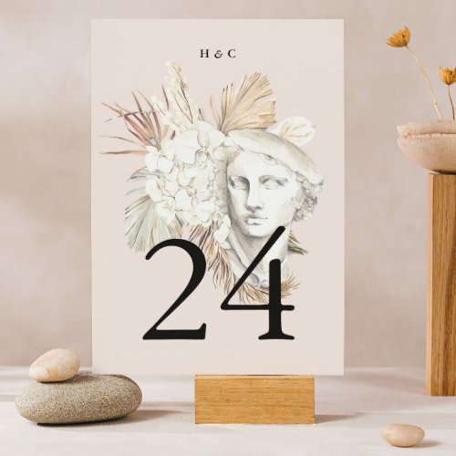 Pink Pampas Dried Grass Tropical Jungle Floral Table Number