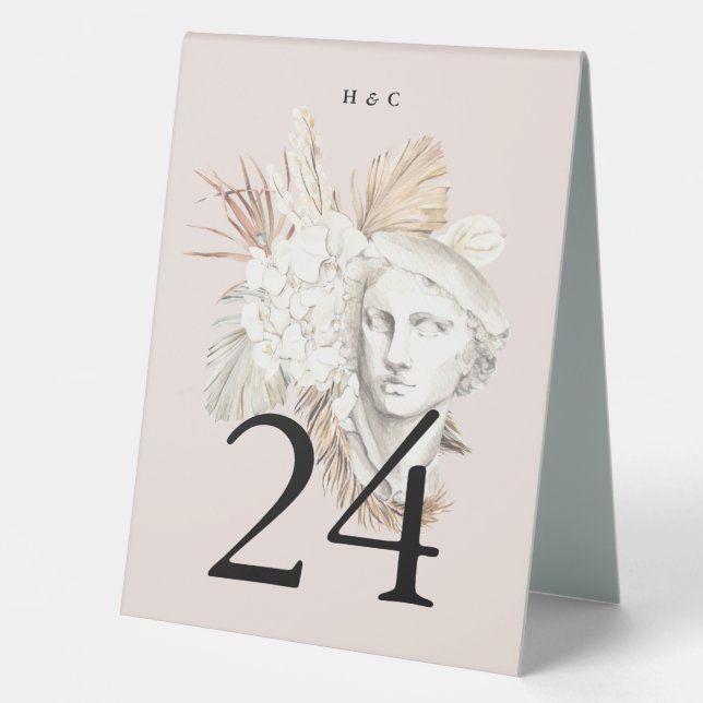 Pink Pampas Dried Grass Tropical Jungle Floral Table Tent (Front)