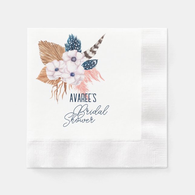 Pink Pampas Grass and Feather Bridal Shower  Napkins (Front)