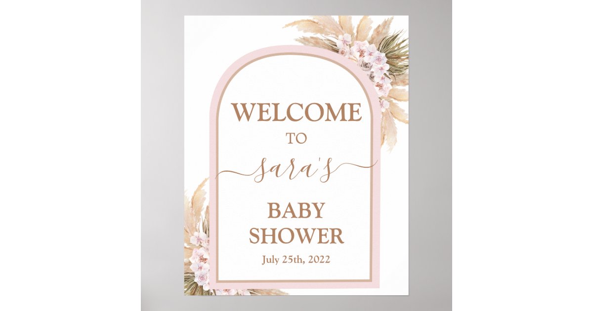 Pink Pampas Grass Baby Shower Girl Welcome sign