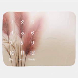 Pink Pampas Grass Bohemian Baby Milestone Mat Blanket