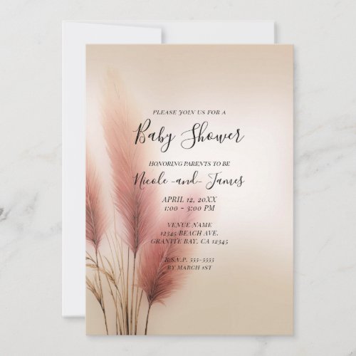 Pink Pampas Grass Bohemian Boho Baby Shower Invitation