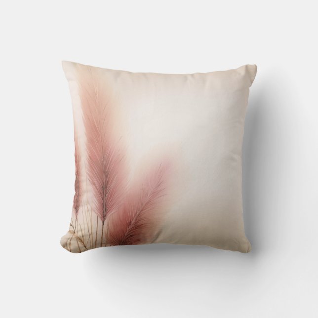Pink Pampas Grass Bohemian Boho Throw Pillow (Front)