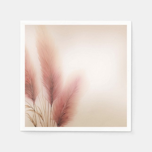 Pink Pampas Grass Bohemian Boho Wedding Napkins (Front)