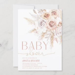 Pink Pampas Grass Boho Baby Shower Invitation