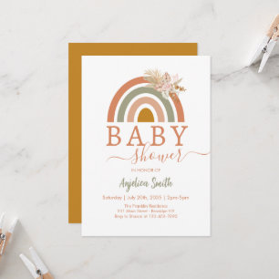 Pink Pampas Grass Boho Rainbow Baby Shower Invitation