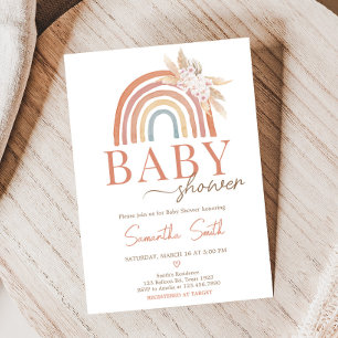 Pink Pampas Grass Boho Rainbow Baby Shower Invitation