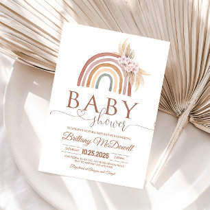 Pink Pampas Grass Boho Rainbow Baby Shower Invitation