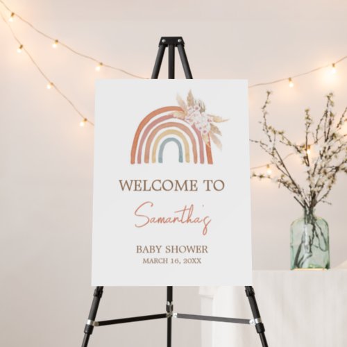 Pink Pampas Grass Boho Rainbow Welcome Sign