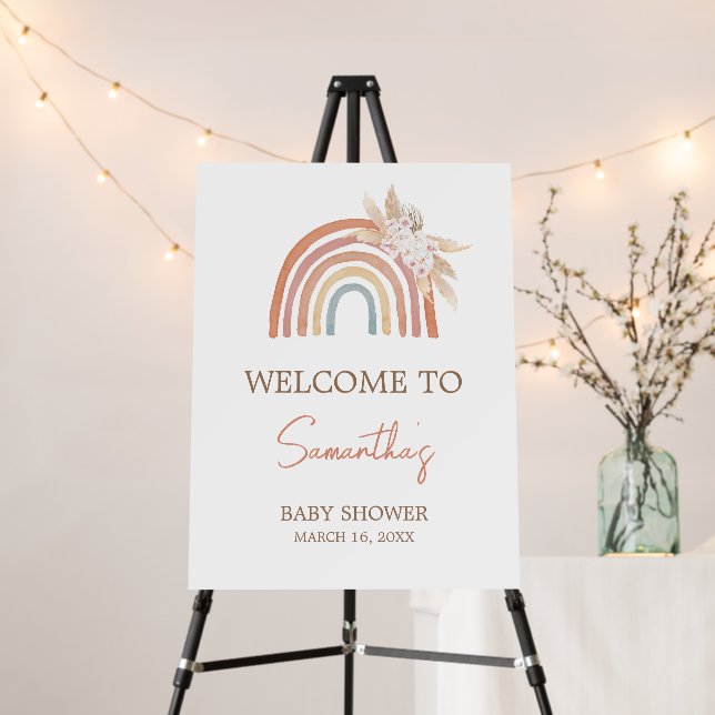 Pink Pampas Grass Boho Rainbow Welcome Sign (In Situ (Stand))