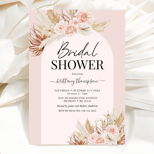 Pink Pampas Grass Floral Bridal Shower Invitation