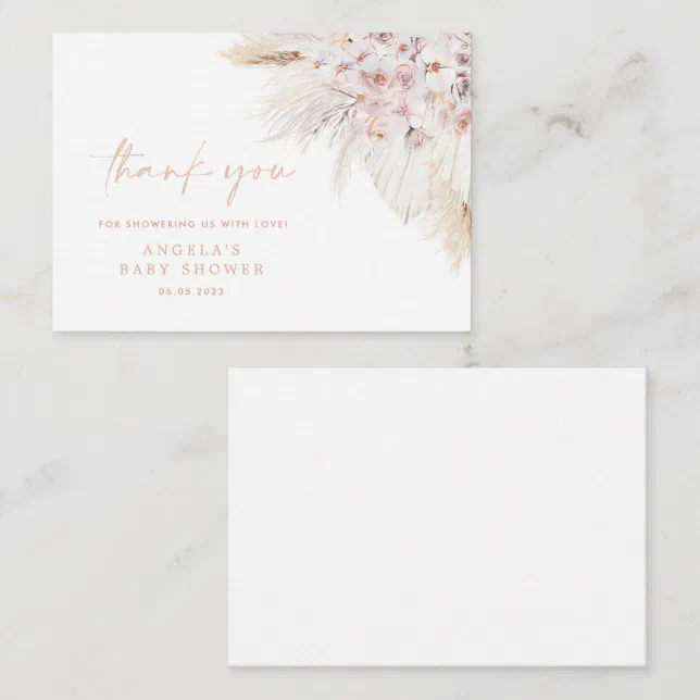Pink Pampas Grass Girl Baby Shower Thank You Card | Zazzle