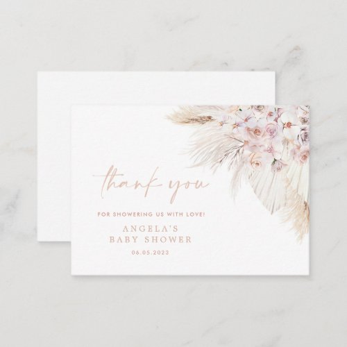 Pink Pampas Grass Girl Baby Shower Thank You Card
